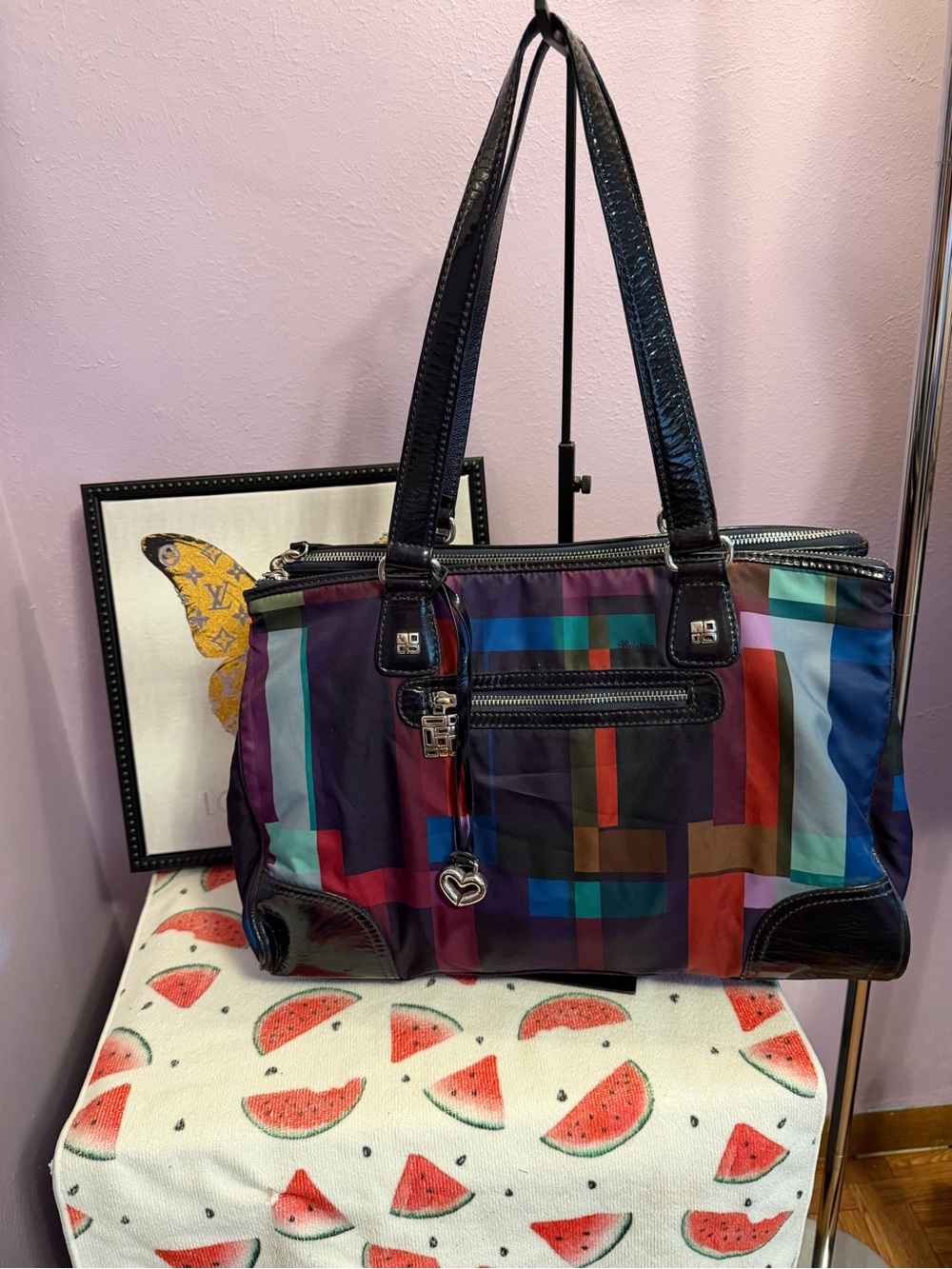 Brighton Multi-Color Geometric Shoulder Bag with Heart Charm